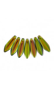 Czech Glass Daggers beads 5x16mm Crystal magic green 00030-95400